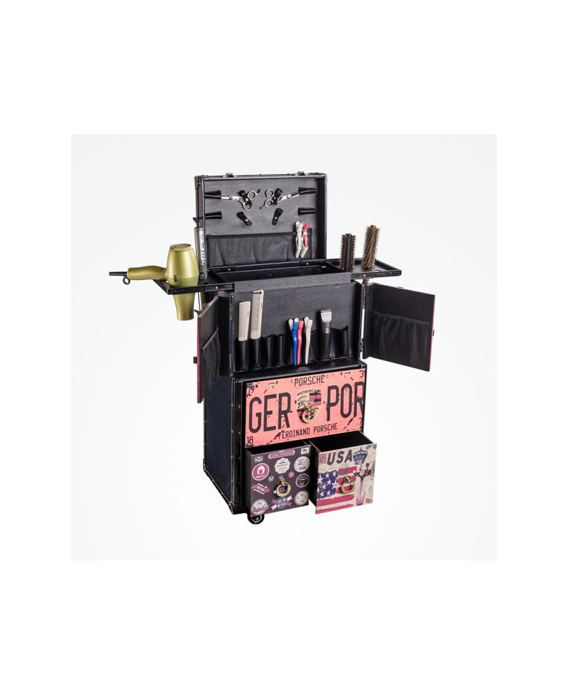 Detalle maletín peluquería country blue